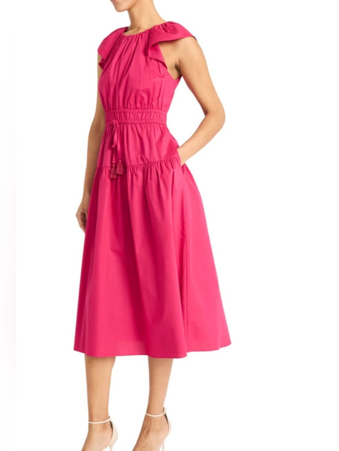 New Maggie London Fuchsia Cotton Poplin Midi Dress, Nwt, Sz. 16